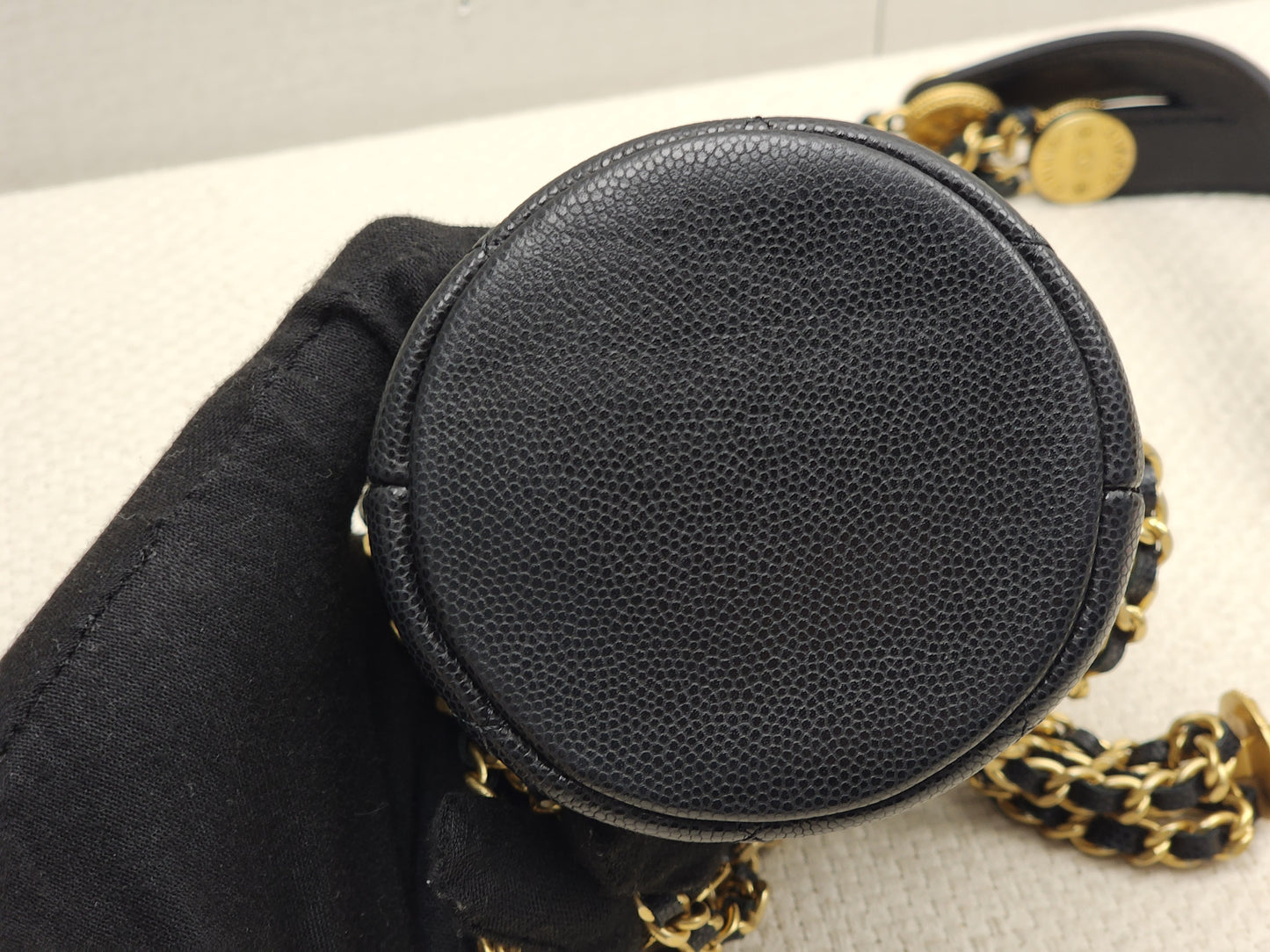 Chanel Black Caviar 22A Thist Your Button Micro Bucket