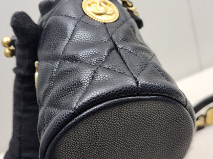 Chanel Black Caviar 22A Thist Your Button Micro Bucket