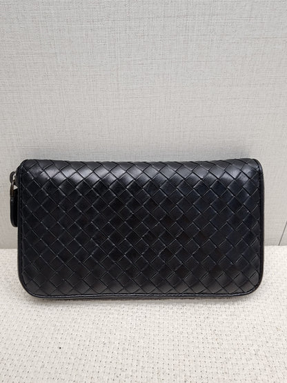 Bottega Veneta Black Nappa Intreciato Zip Wallet
