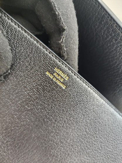 Hermes Noir Chevre Mysore Medor 23 Clutch (GHW)