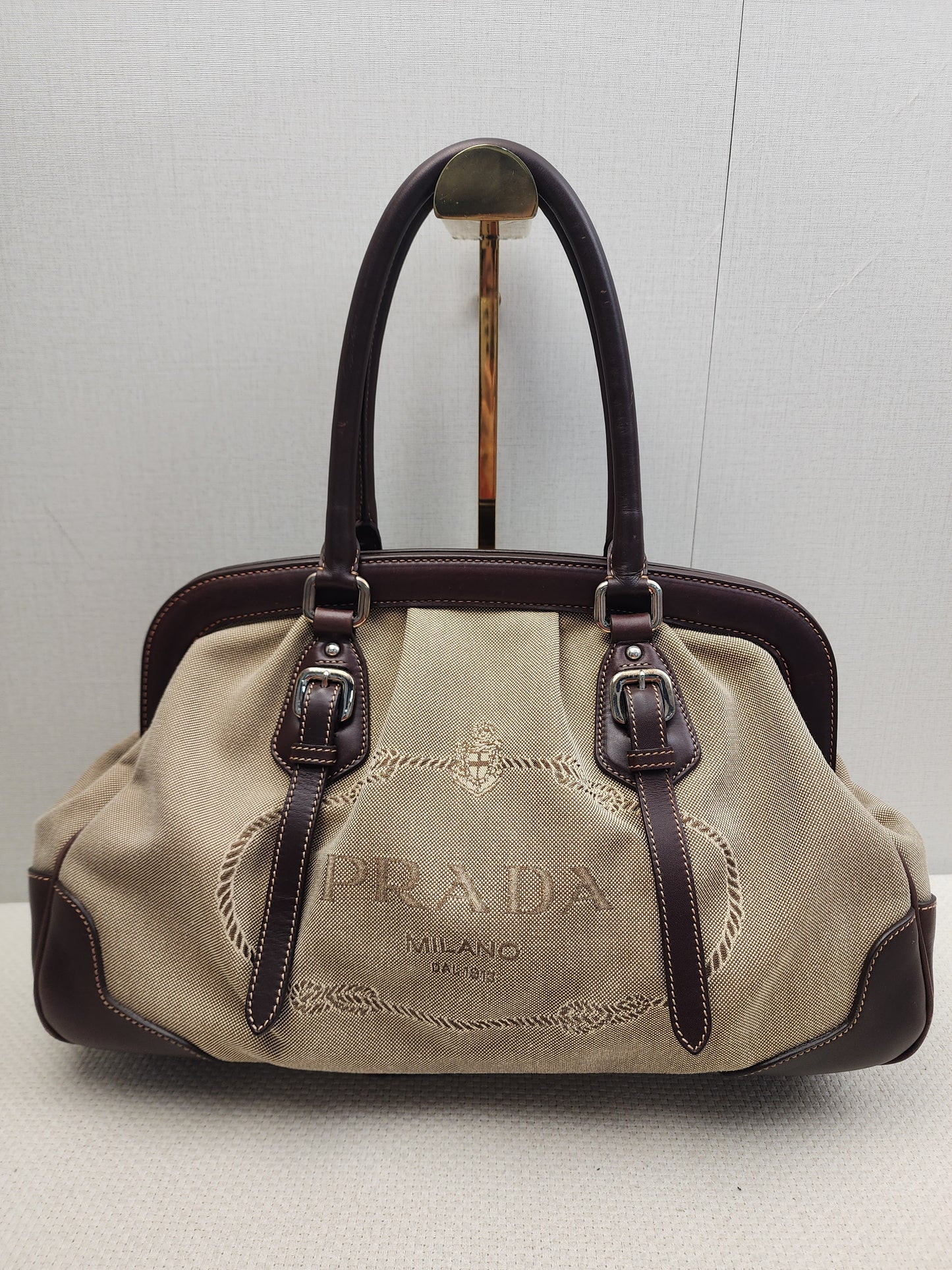 Prada Brown Logo Frame Handbag