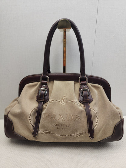 Prada Brown Logo Frame Handbag