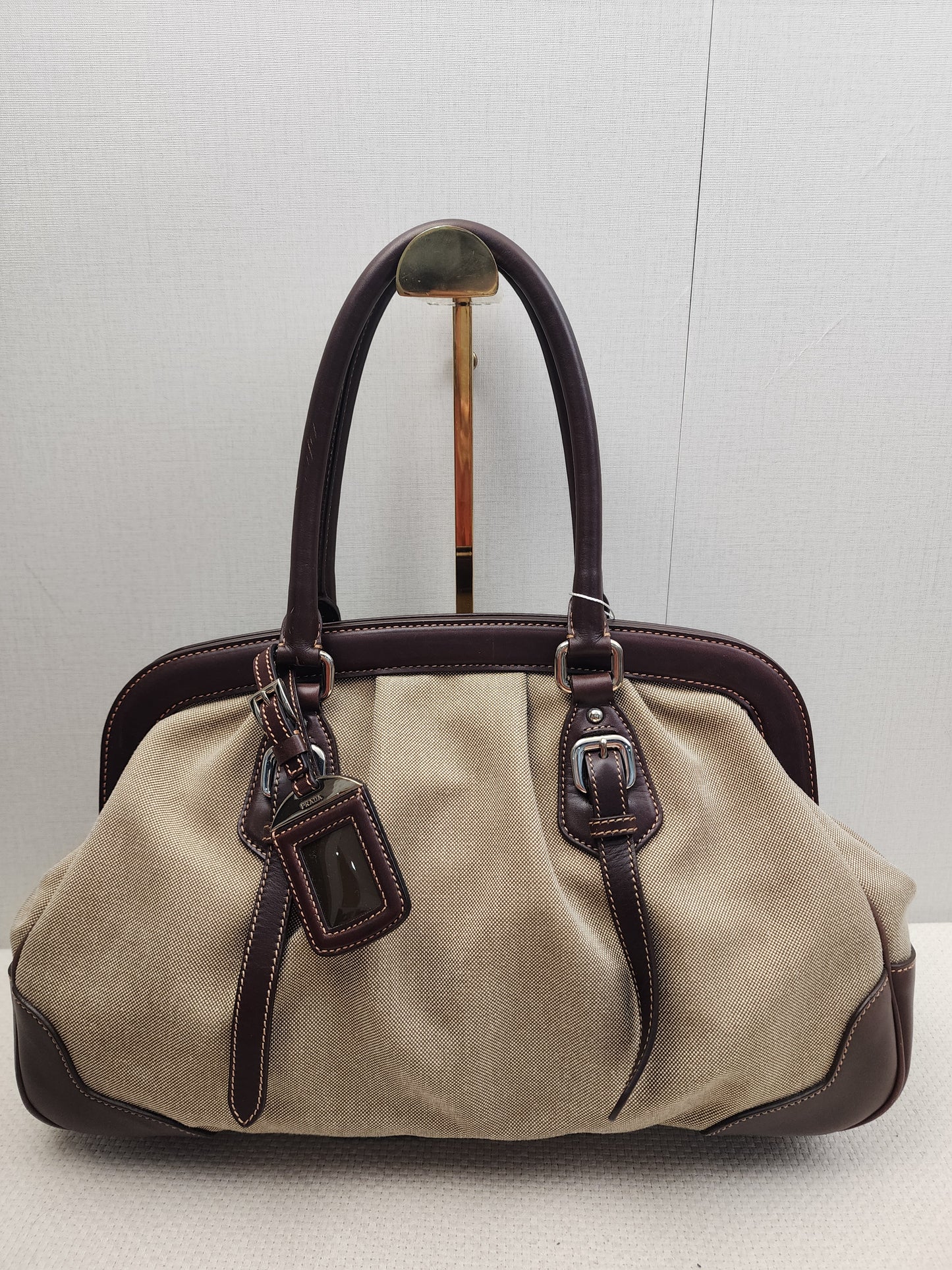 Prada Brown Logo Frame Handbag