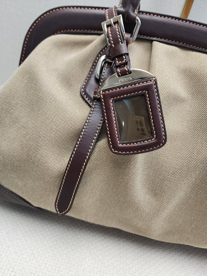 Prada Brown Logo Frame Handbag