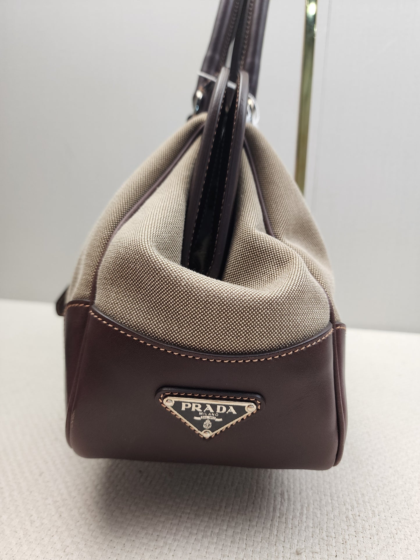 Prada Brown Logo Frame Handbag