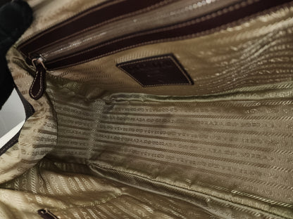 Prada Brown Logo Frame Handbag