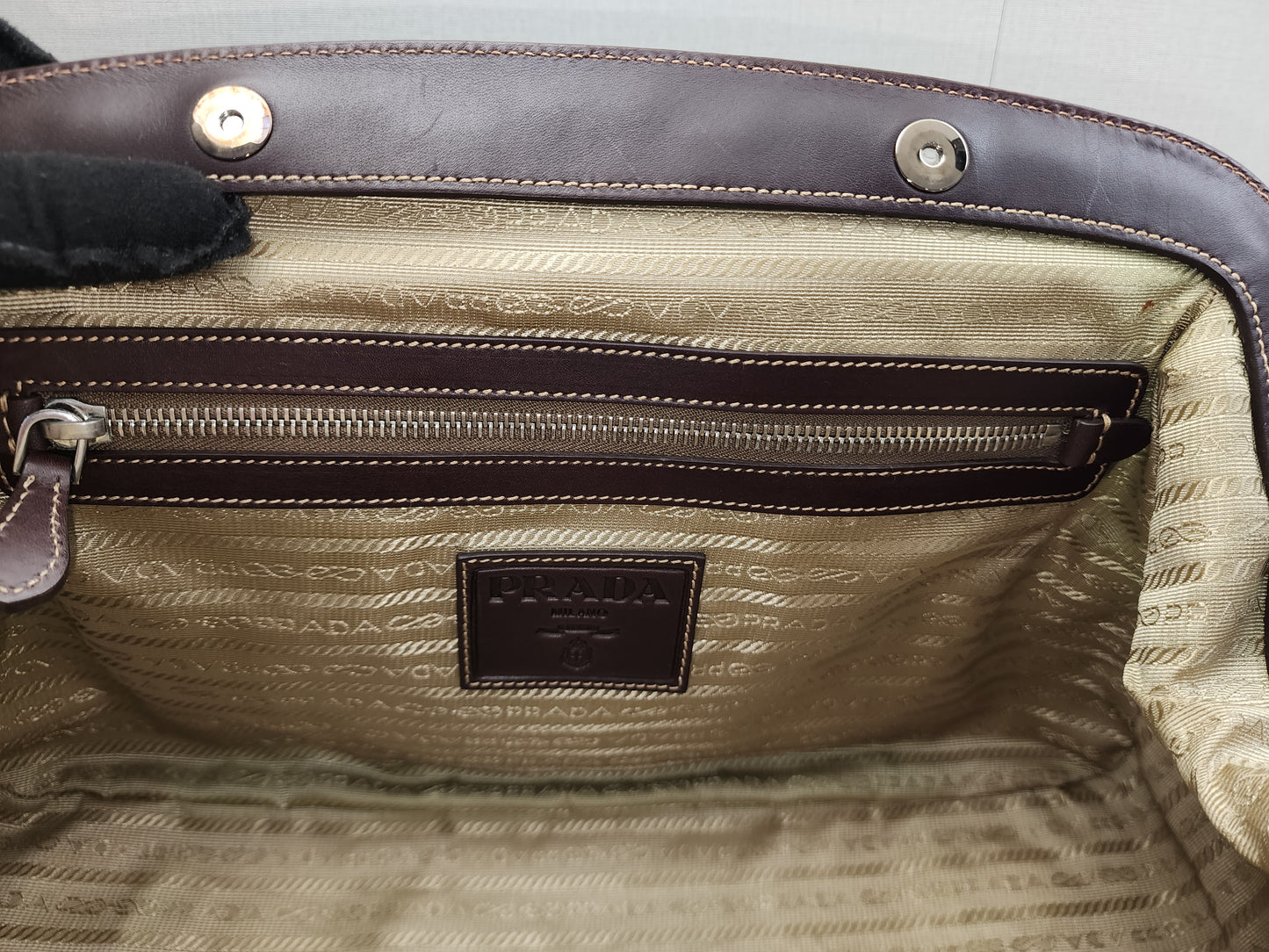 Prada Brown Logo Frame Handbag
