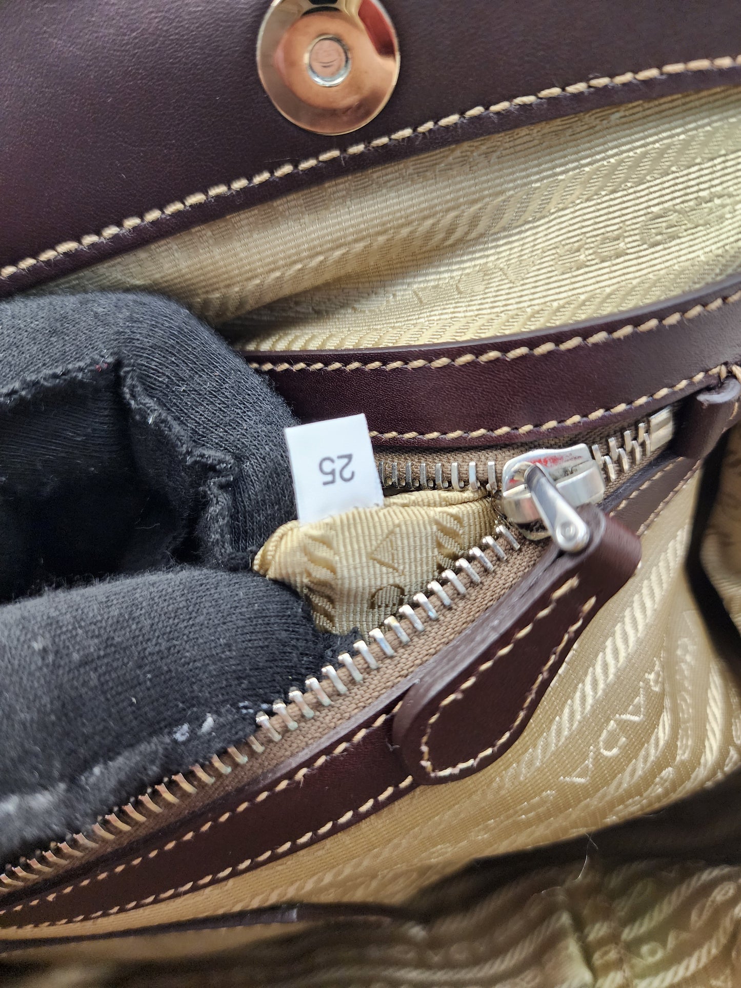 Prada Brown Logo Frame Handbag