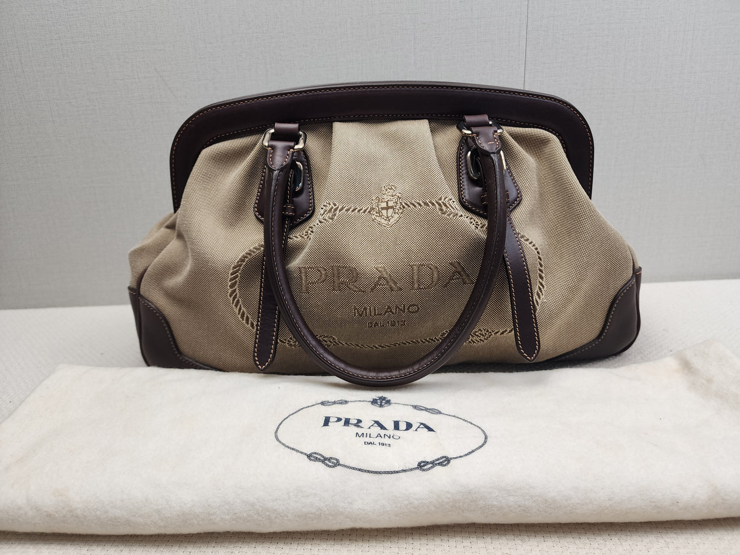 Prada Brown Logo Frame Handbag