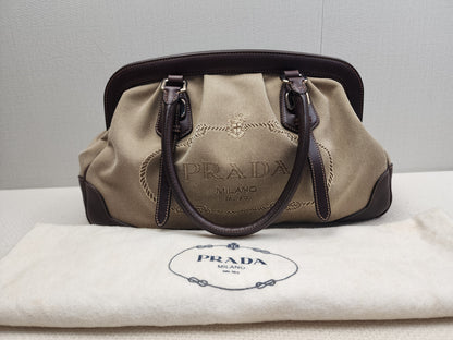 Prada Brown Logo Frame Handbag