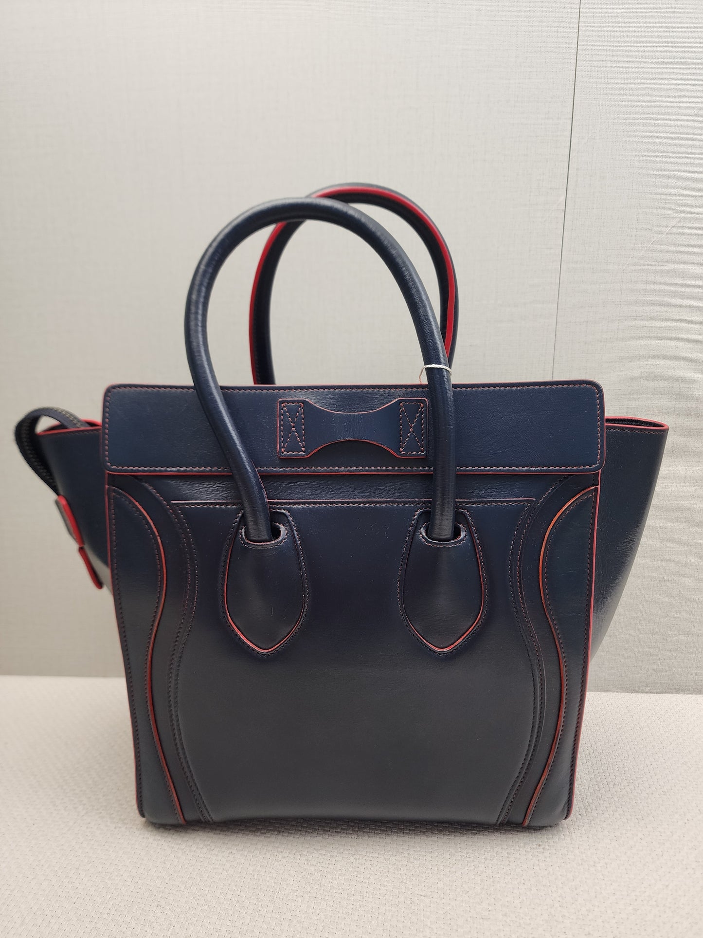 Celine Navy Red Micro Calfskin Luggage Shopper Tote