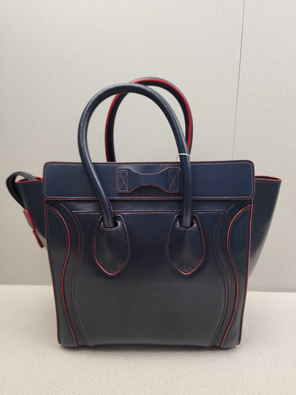 Celine Navy Red Micro Calfskin Luggage Shopper Tote