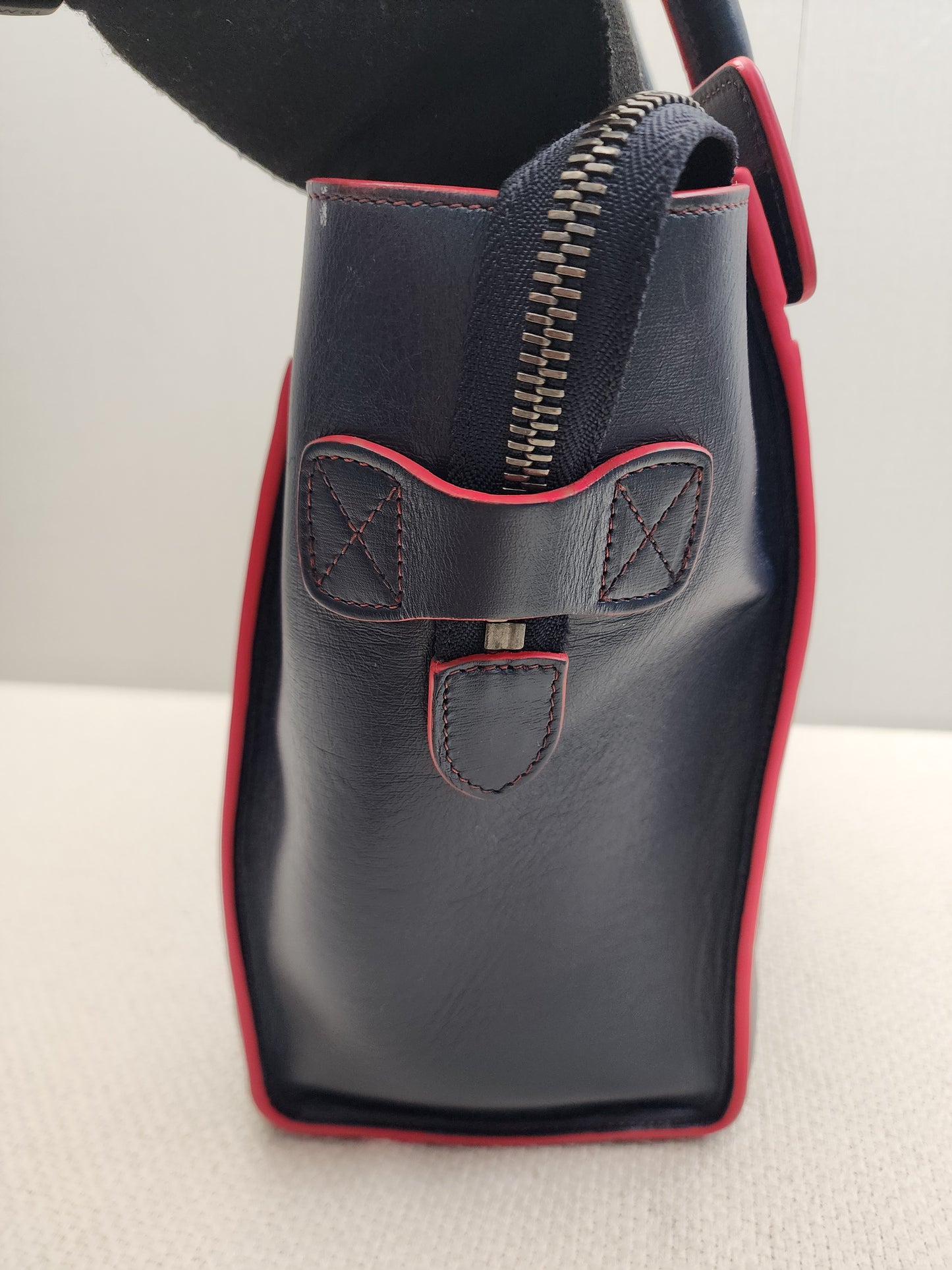 Celine Navy Red Micro Calfskin Luggage Shopper Tote