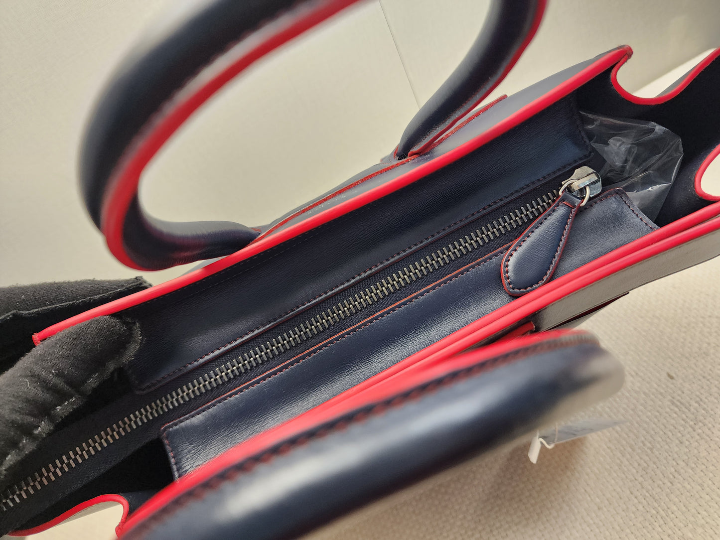 Celine Navy Red Micro Calfskin Luggage Shopper Tote