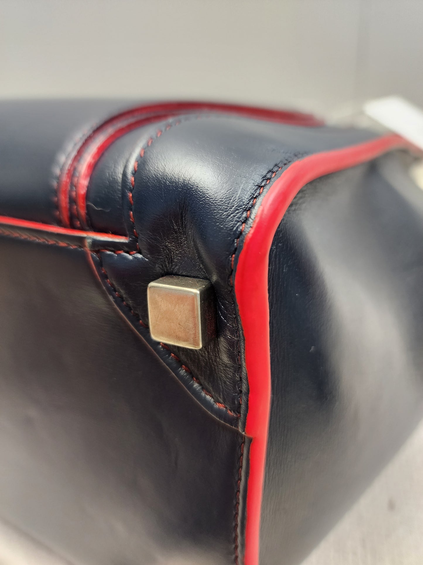Celine Navy Red Micro Calfskin Luggage Shopper Tote