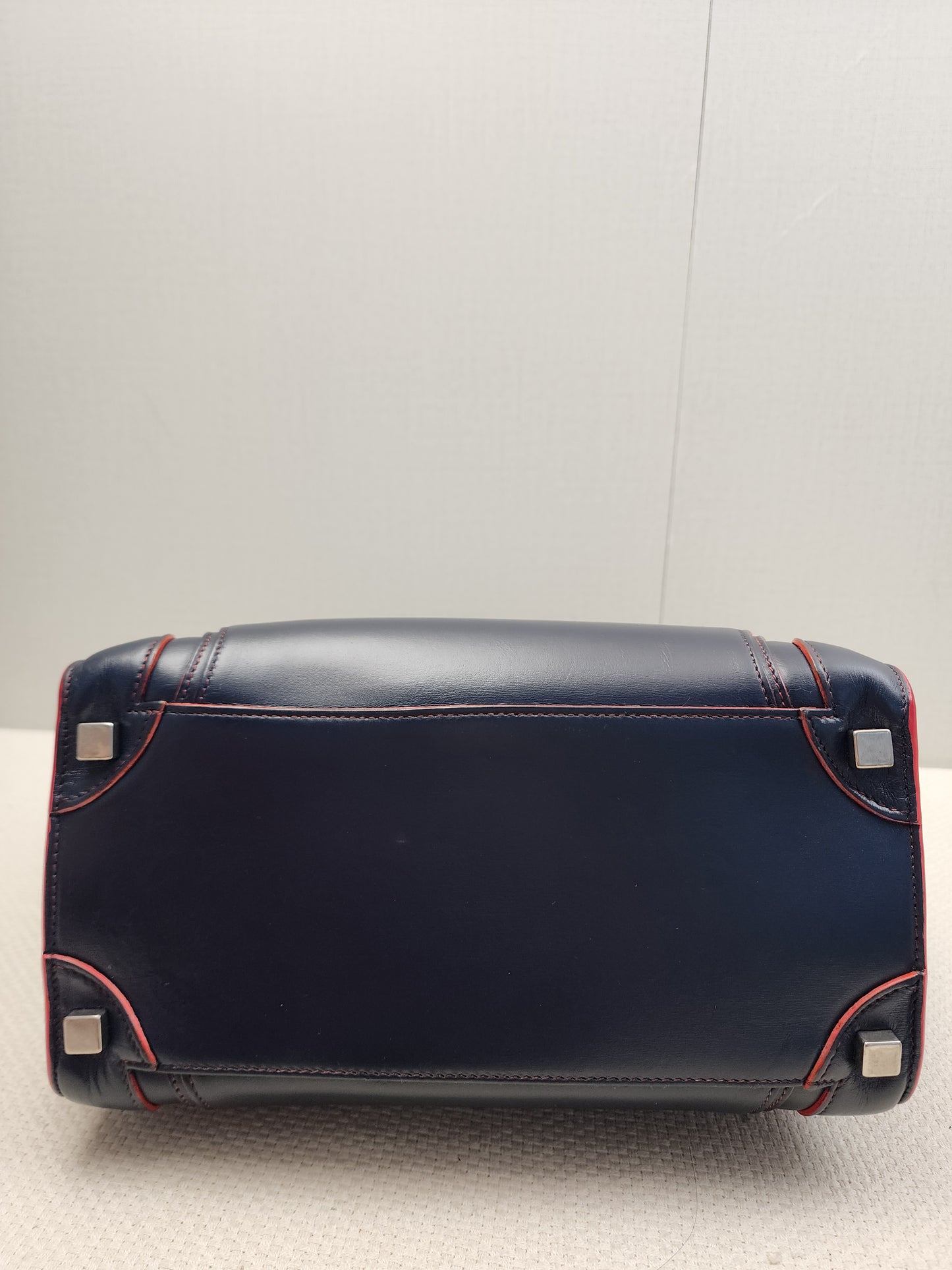 Celine Navy Red Micro Calfskin Luggage Shopper Tote