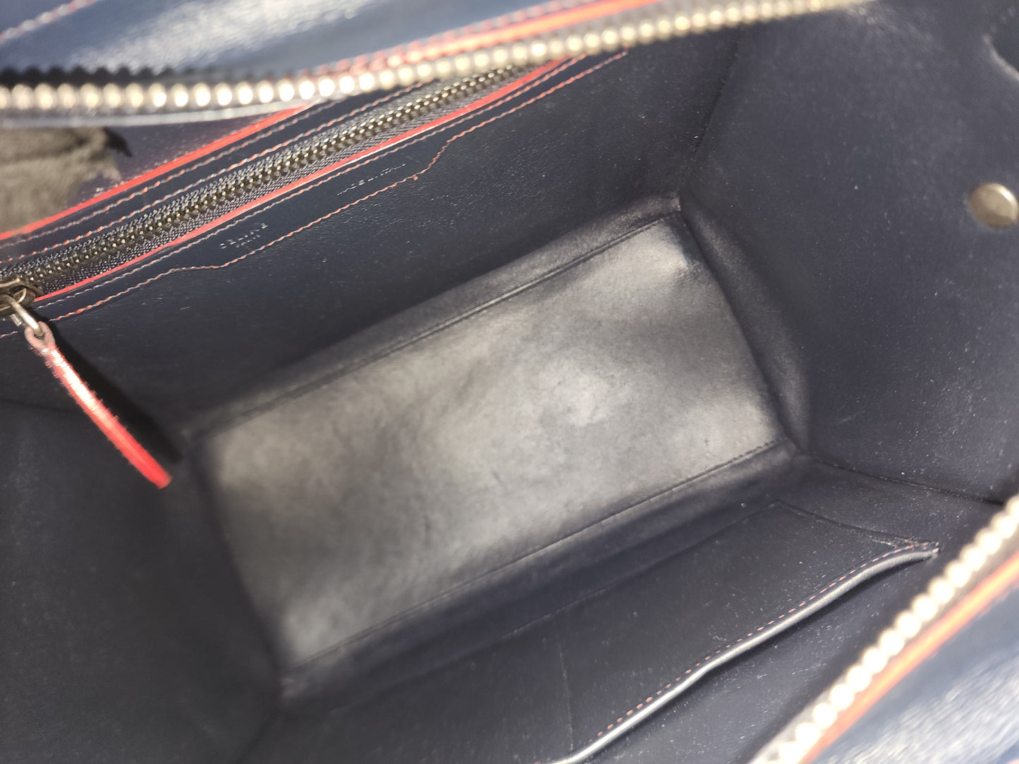 Celine Navy Red Micro Calfskin Luggage Shopper Tote
