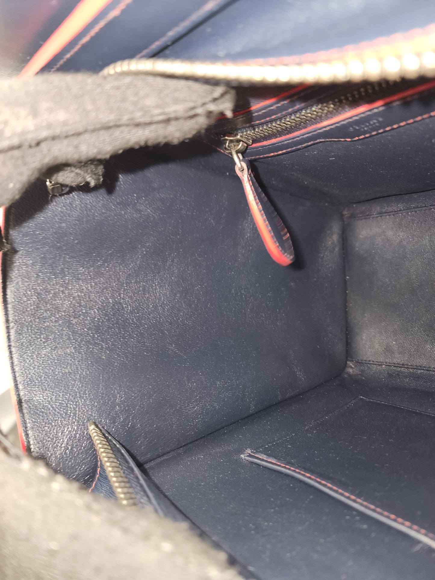 Celine Navy Red Micro Calfskin Luggage Shopper Tote