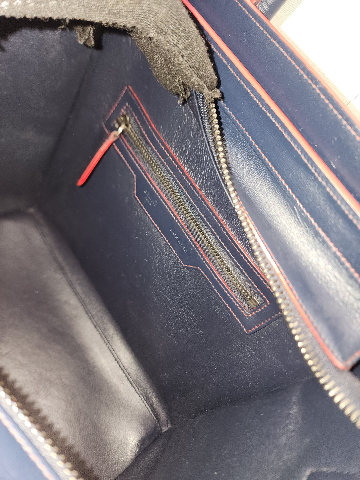 Celine Navy Red Micro Calfskin Luggage Shopper Tote