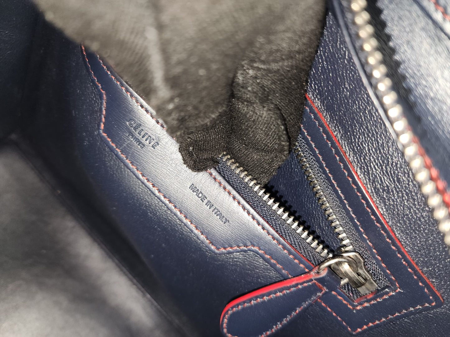 Celine Navy Red Micro Calfskin Luggage Shopper Tote