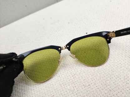 Miu Miu Yellow Aviator Style Acetate and Gold tone Sunglasses