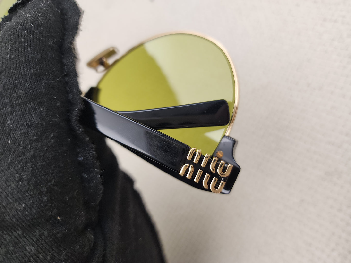 Miu Miu Yellow Aviator Style Acetate and Gold tone Sunglasses