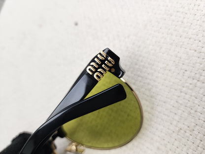 Miu Miu Yellow Aviator Style Acetate and Gold tone Sunglasses