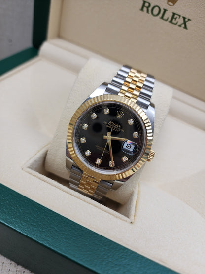 Rolex Black 18K Gold x Steel Datejust 41mm Auto Watch 126333-0006