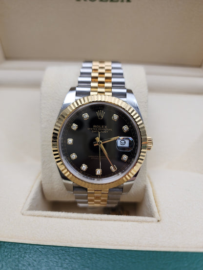 Rolex Black 18K Gold x Steel Datejust 41mm Auto Watch 126333-0006