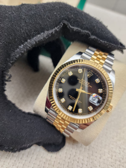 Rolex Black 18K Gold x Steel Datejust 41mm Auto Watch 126333-0006