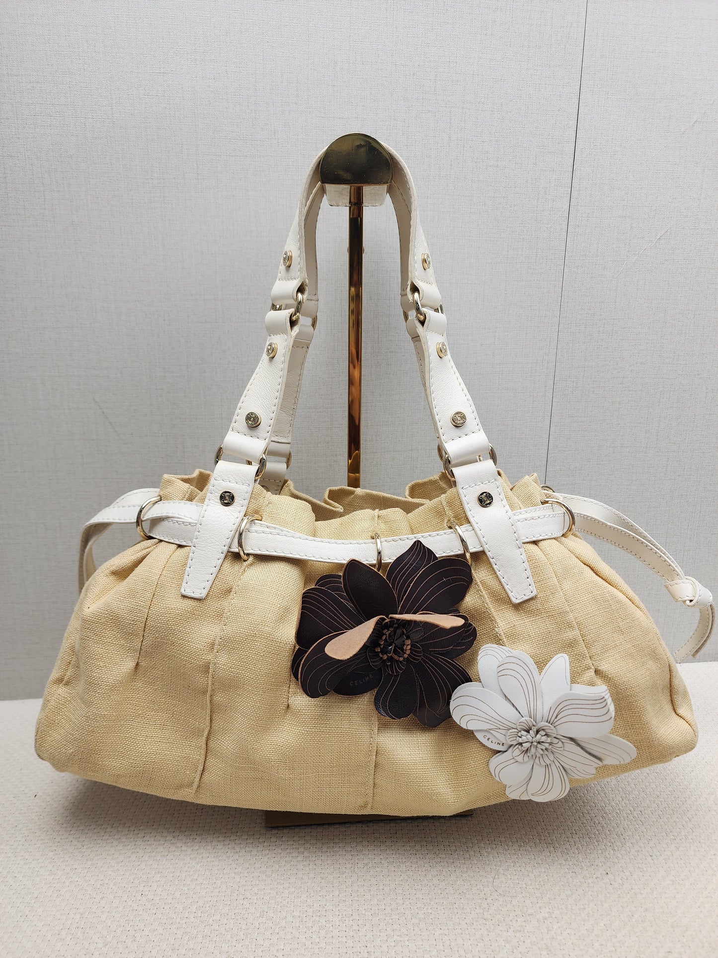 Celine Beige Floral Vintage Shoulder Bag