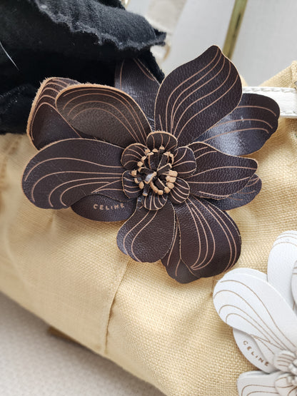 Celine Beige Floral Vintage Shoulder Bag