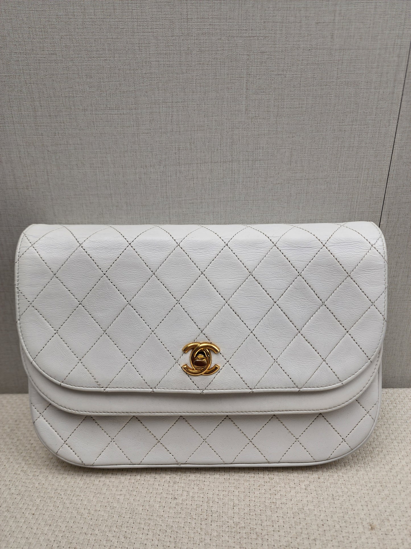 Chanel White Lambskin Vintage Half Moon Double Flap (GHW)