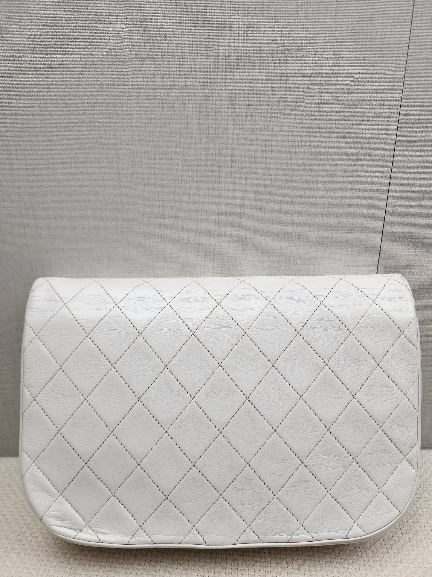 Chanel White Lambskin Vintage Half Moon Double Flap (GHW)
