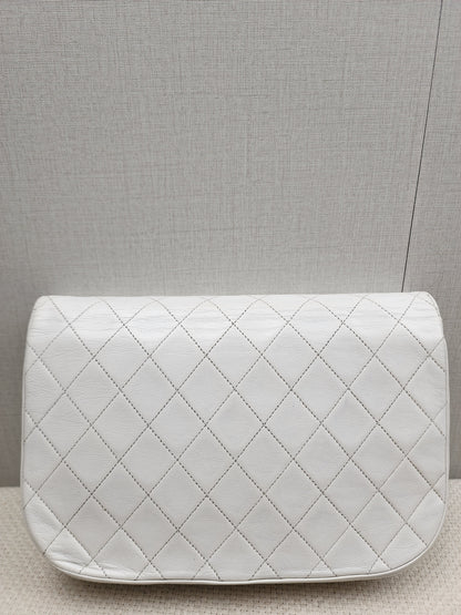 Chanel White Lambskin Vintage Half Moon Double Flap (GHW)