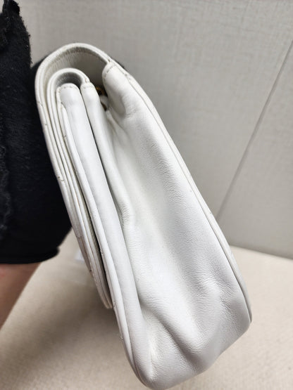 Chanel White Lambskin Vintage Half Moon Double Flap (GHW)