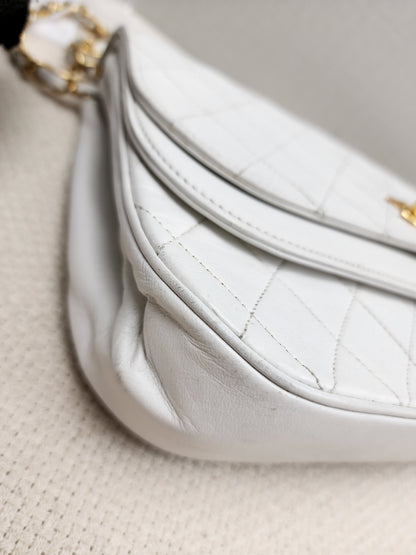 Chanel White Lambskin Vintage Half Moon Double Flap (GHW)