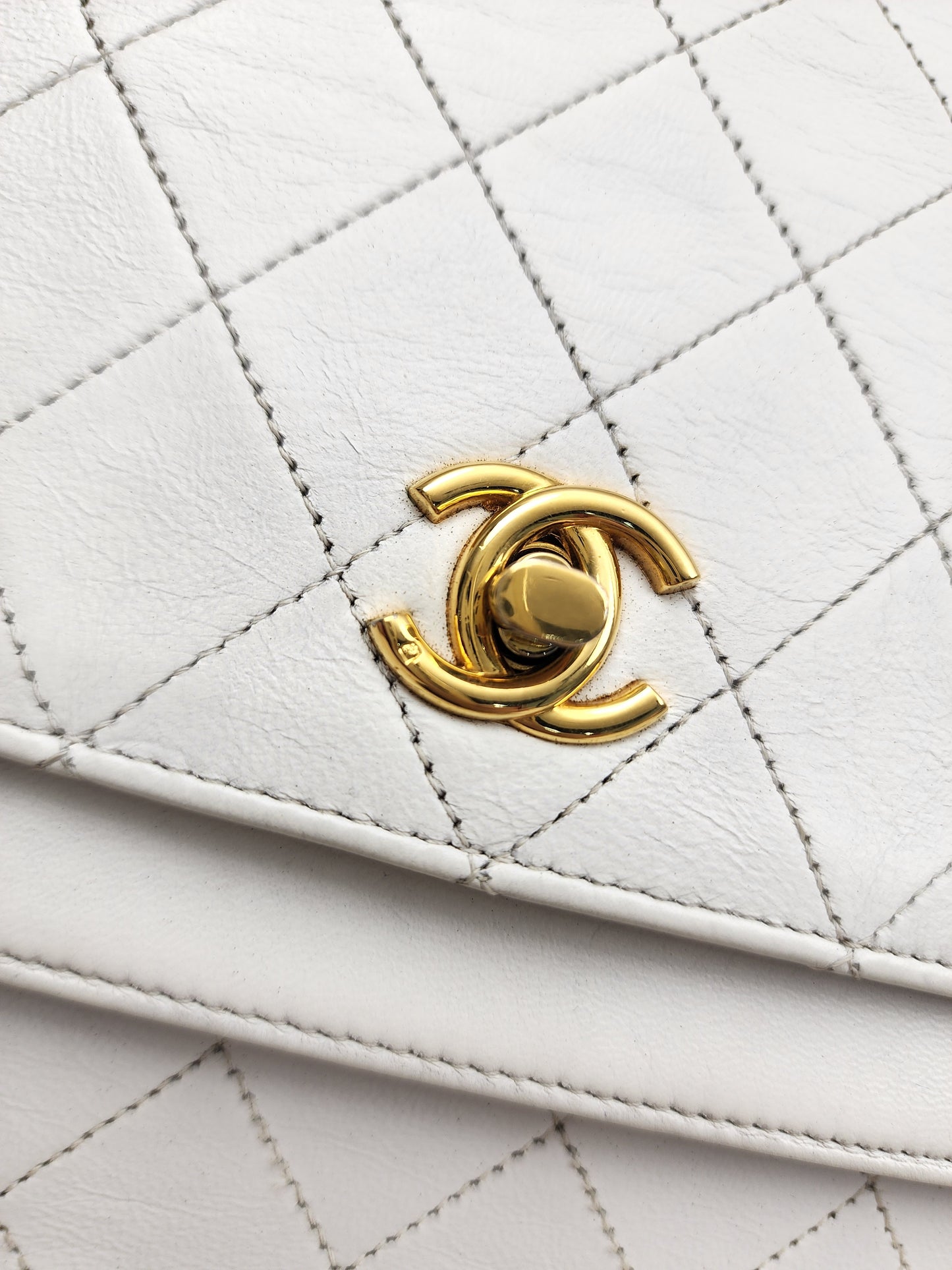 Chanel White Lambskin Vintage Half Moon Double Flap (GHW)