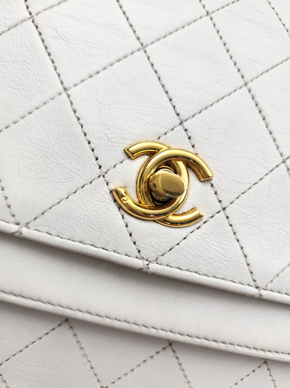 Chanel White Lambskin Vintage Half Moon Double Flap (GHW)