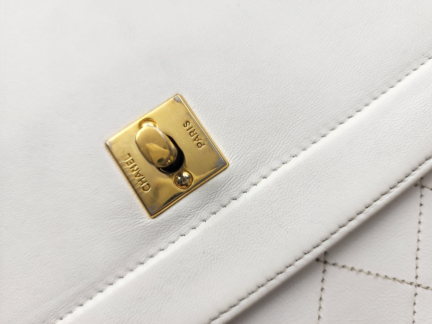 Chanel White Lambskin Vintage Half Moon Double Flap (GHW)