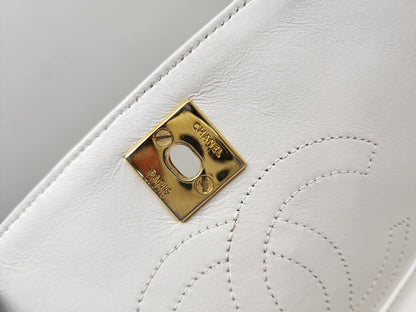 Chanel White Lambskin Vintage Half Moon Double Flap (GHW)