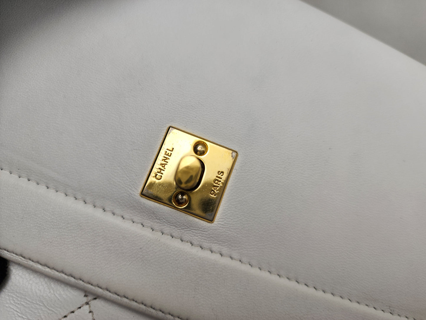 Chanel White Lambskin Vintage Half Moon Double Flap (GHW)
