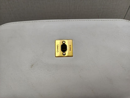 Chanel White Lambskin Vintage Half Moon Double Flap (GHW)