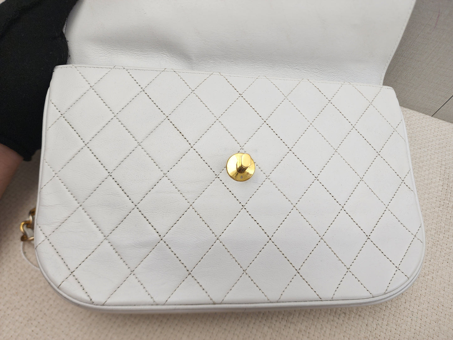 Chanel White Lambskin Vintage Half Moon Double Flap (GHW)
