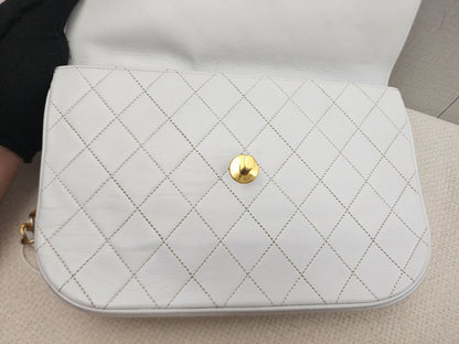 Chanel White Lambskin Vintage Half Moon Double Flap (GHW)