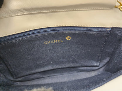 Chanel White Lambskin Vintage Half Moon Double Flap (GHW)