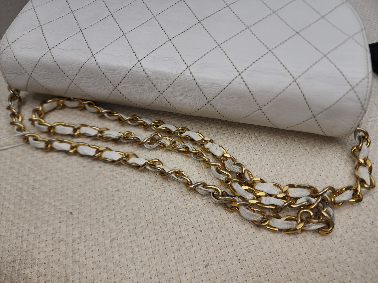 Chanel White Lambskin Vintage Half Moon Double Flap (GHW)
