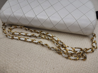 Chanel White Lambskin Vintage Half Moon Double Flap (GHW)