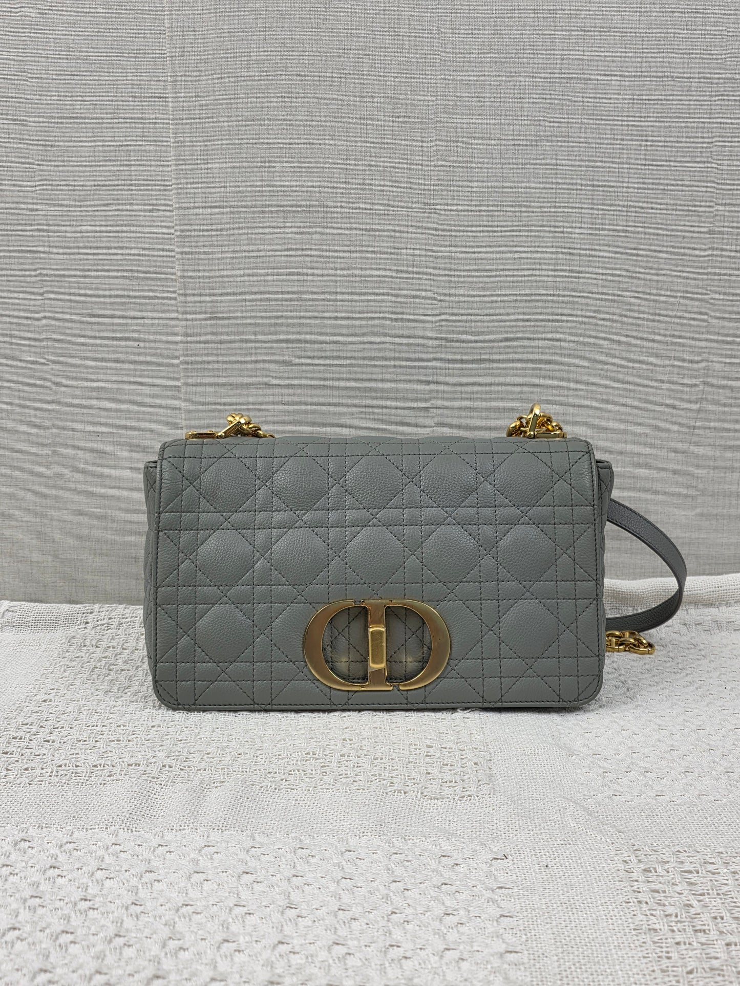 Dior Grey Calfskin Medium Caro (GHW)