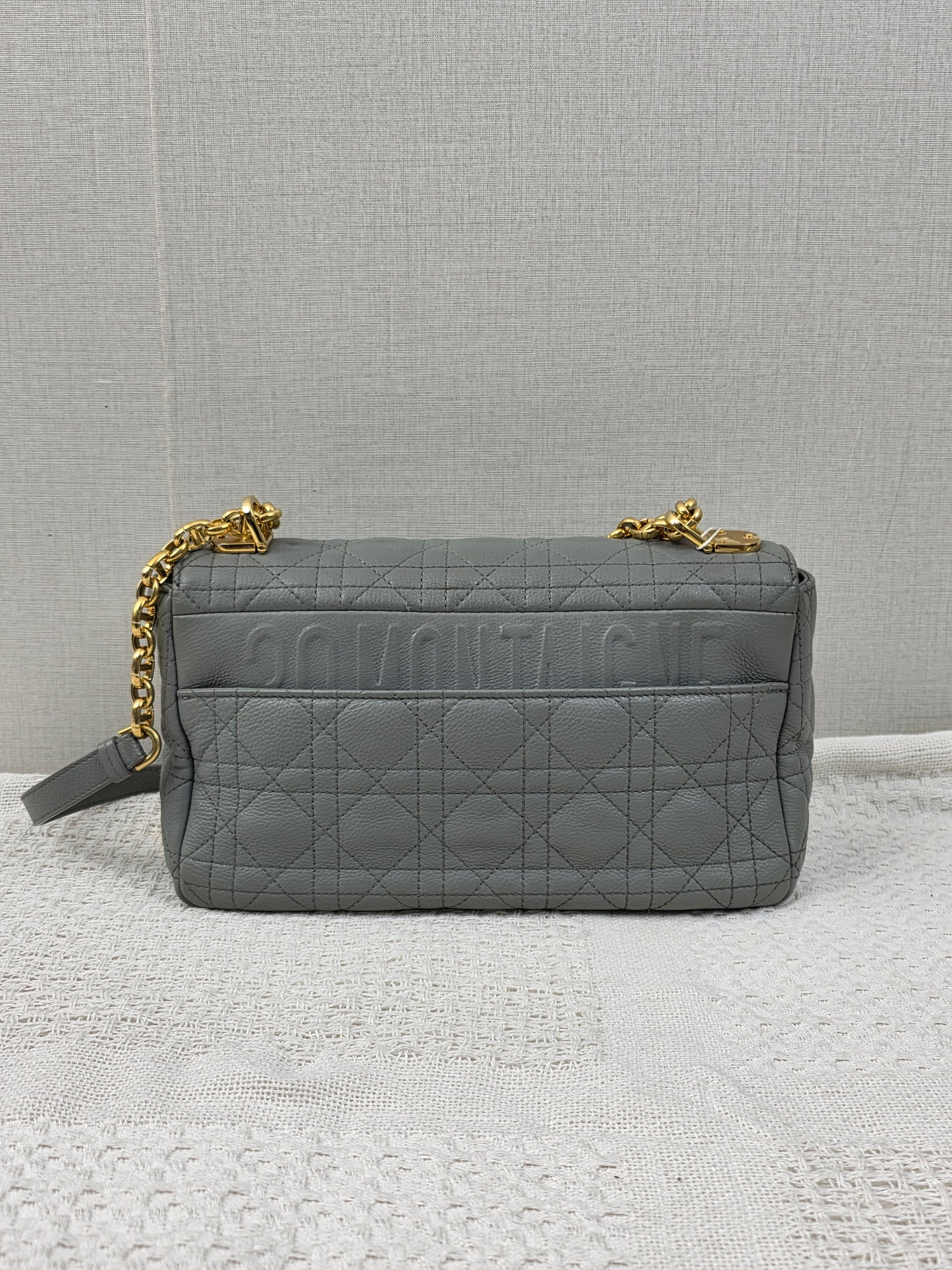 Dior Grey Calfskin Medium Caro (GHW)
